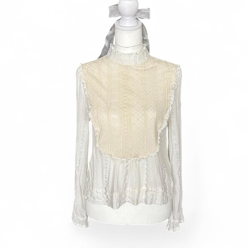 Abercrombie & Fitch White & Cream Ruffle Lace Long Sleeve Gauze Blouse S